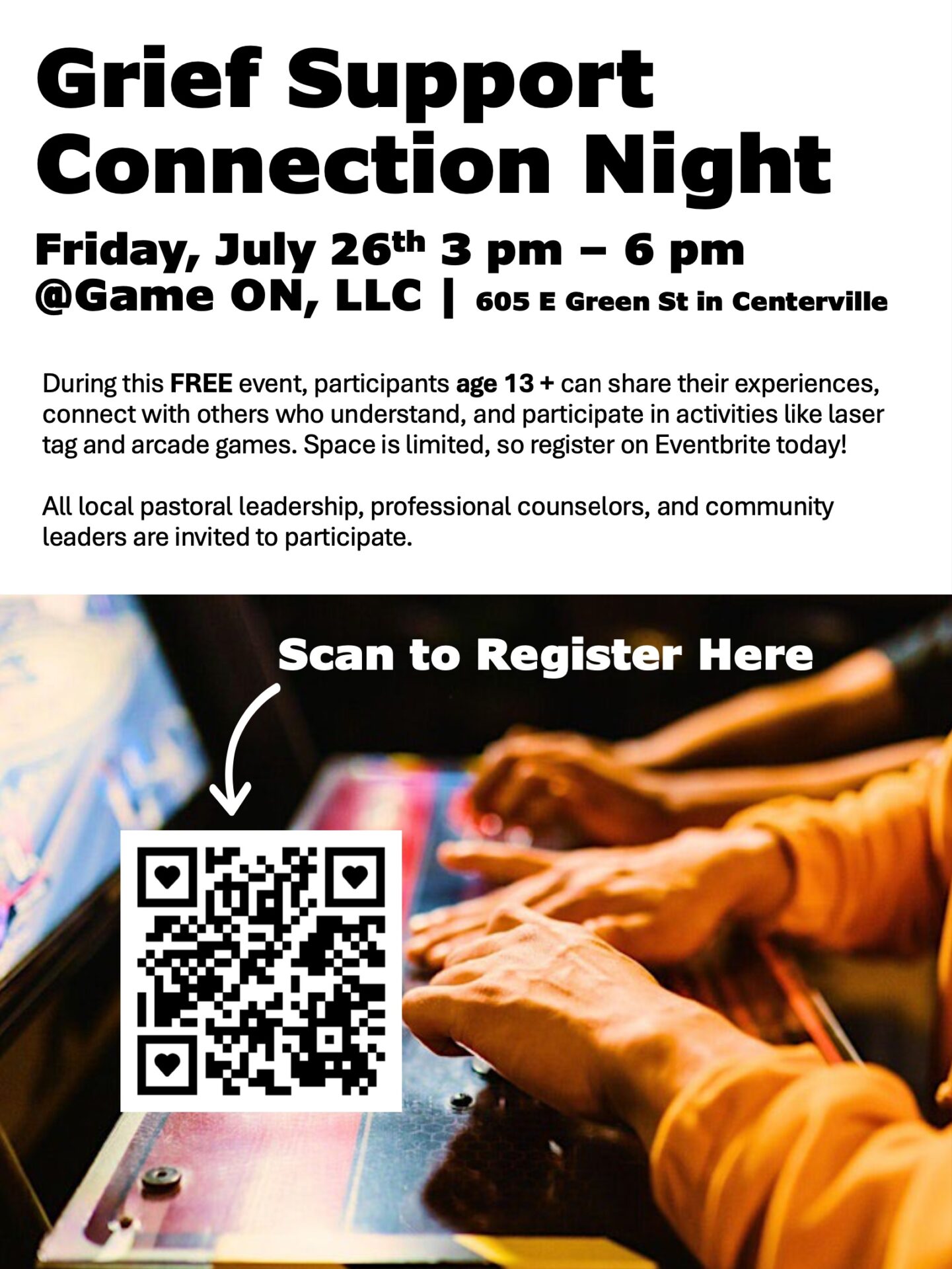 Grief Support Connection Night July 26th 3pm-6pm Event Flyer